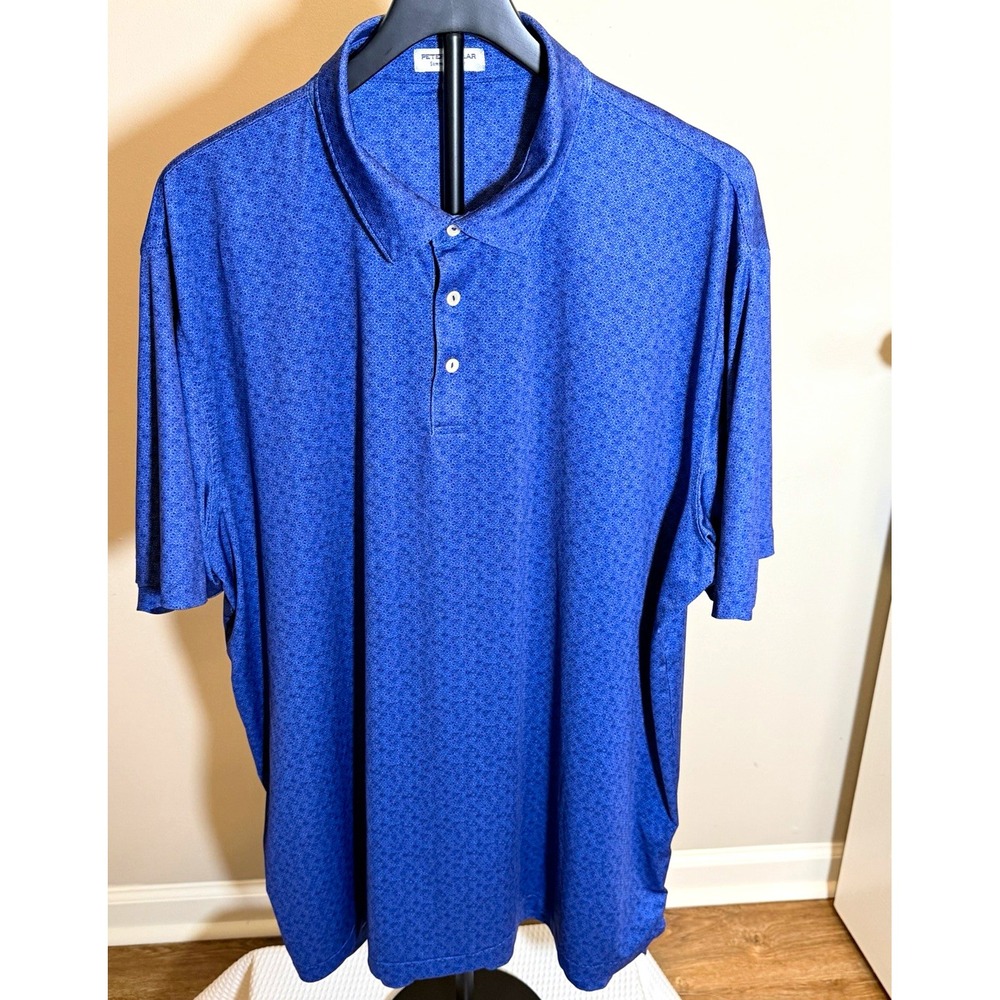 Peter Millar Summer Comfort Blue Geometric Polo Shirt XXL MS24EK07S Mens Stretch